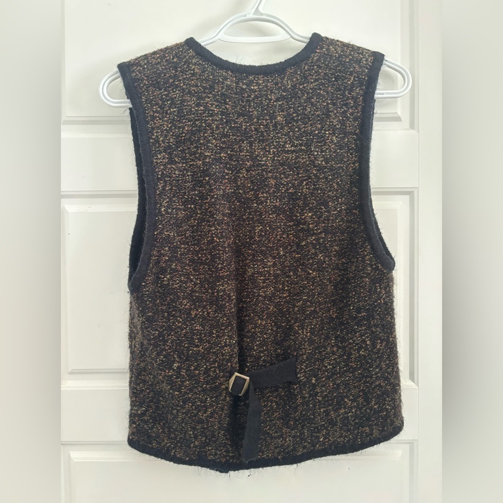 Vintage Sweater Vest Marella Multicolour Tweed Black V Neck Gold Button Size S - Picture 6 of 6